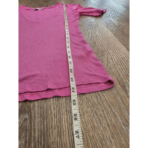 Zara Women’s Basic Vibrant Pink V Neck Short Sleeves Blouse Size Large - Picture 6 of 6